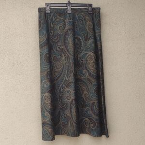 VTG Karin Stevens Paisley A-Line Maxi Skirt Teal and Brown 12